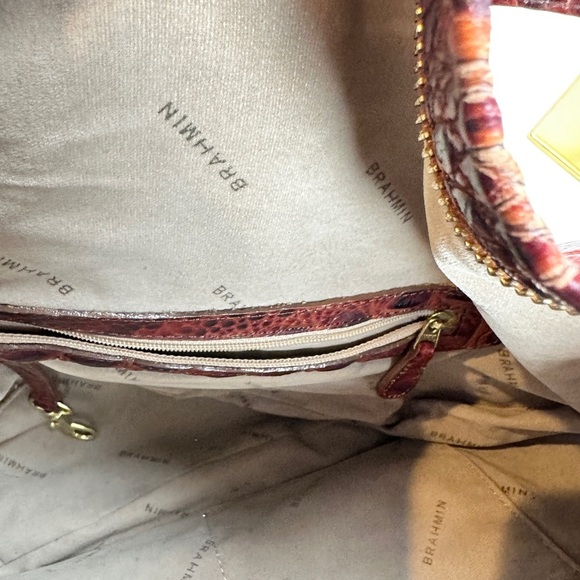 Brahmin Authentic Croc Lauren Pecan Leather Shoulder Bag w/Tassel/Hand Tag - Picture 6 of 13